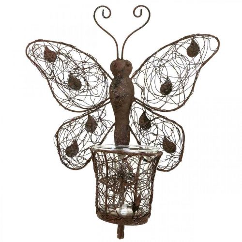 Décoration murale lanterne métal décoration papillon rouille 36,5cm
