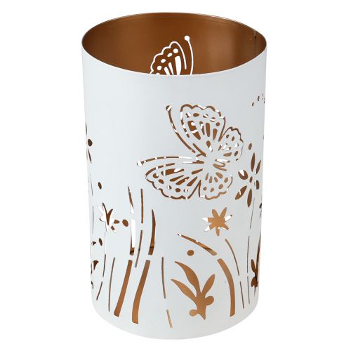 Article Lanterne métal blanc doré papillon Ø12,5cm H20,5cm