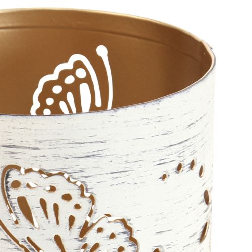 Article Lanterne métal blanc doré papillon Ø9cm H10cm 4 pcs