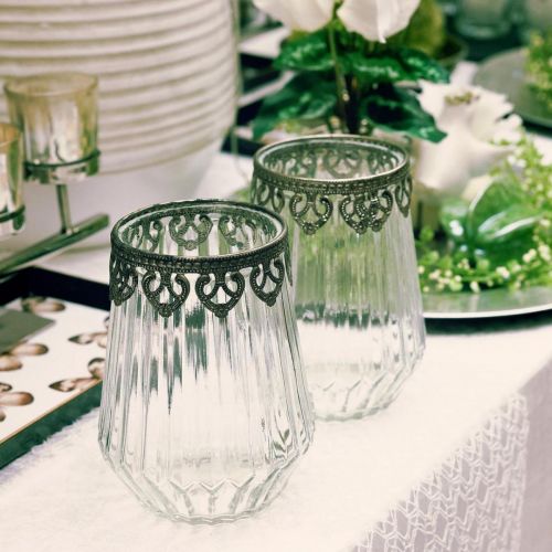 Floristik24 Lanterne vintage, verre à bougie avec décoration en métal Ø11,5cm H15cm