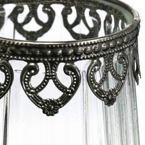 Floristik24 Lanterne vintage, verre à bougie avec décoration en métal Ø11,5cm H15cm