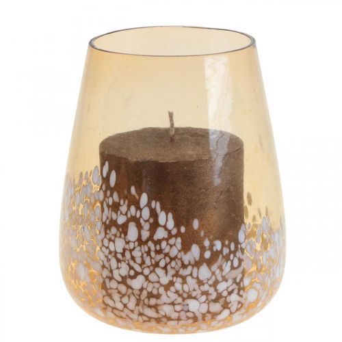 Article Lanterne verre photophore verre décoration marron blanc Ø10cm