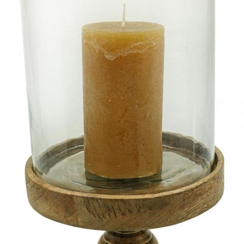 Article Lanterne en verre sur socle en bois verre décoratif aspect antique Ø22cm H45cm