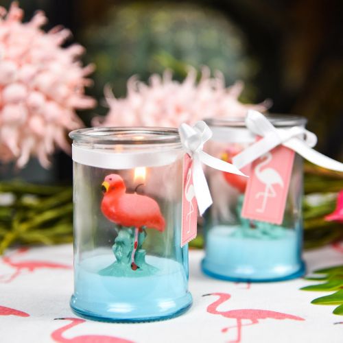 Floristik24 Lanterne en verre avec bougie flamant rose 9cm