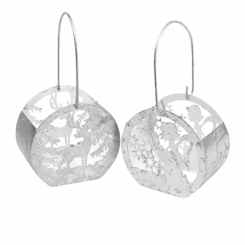 Floristik24 Lanterne avec motif ange et renne argent, blanc Ø10×H9.5cm 2pcs