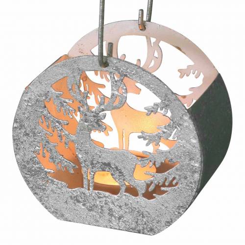 Floristik24 Lanterne avec motif ange et renne argent, blanc Ø10×H9.5cm 2pcs