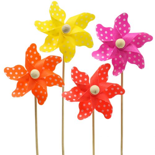 Moulin à vent mini couleurs assorties à pois Ø8cm 12pcs