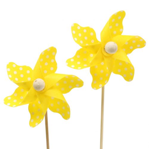 Floristik24 Mini moulin à vent jaune à pois blancs Ø8 cm 12pcs