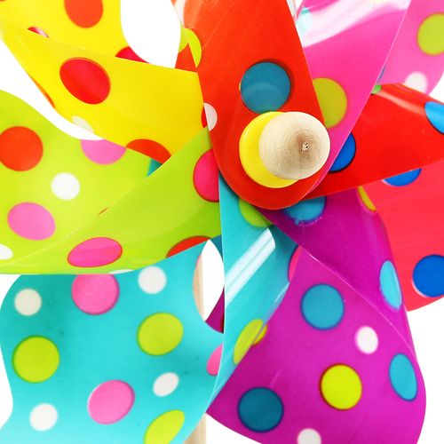 Floristik24 Moulin à vent multicolore à pois Ø 22 cm L. 55 cm