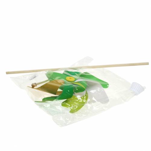 Floristik24 Moulin à vent chic sur tige or vert blanc Ø30cm
