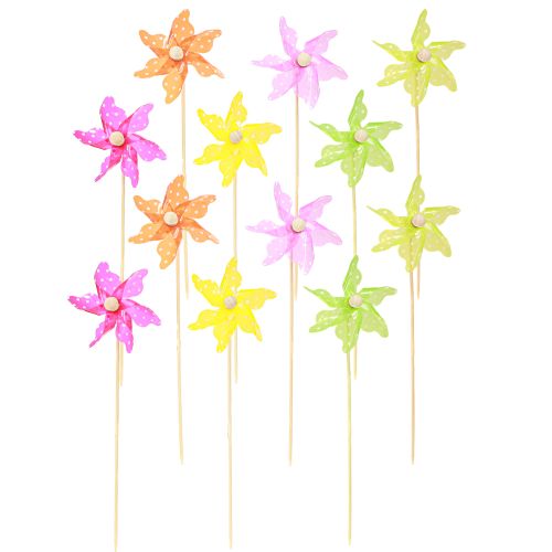 Article Moulin à vent à pois sur bâton coloré Ø8,5cm 12 pcs