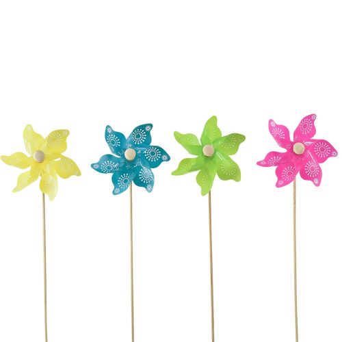 Floristik24 Pinwheel Rose Jaune Turquoise Vert Décoration Balcon Ø8.5cm 4pcs