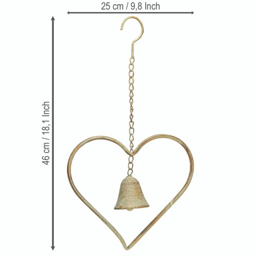 Article Carillon à vent en métal Cœur avec cloche Vert antique 46cm