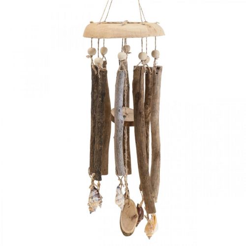 Floristik24 Carillon à vent en bois, décoration maritime coquillages nature Ø14cm H40cm