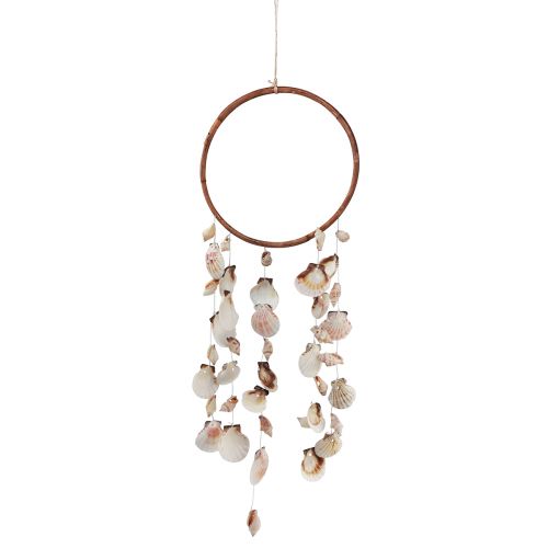 Carillon à vent avec coquillages anneau décoratif bois naturel Ø20cm H66cm