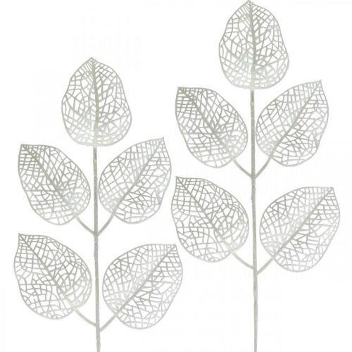 Floristik24 Décoration d&#39;hiver, feuilles déco, branche artificielle paillettes blanches L36cm 10p