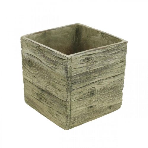 Pot de fleurs carré 18x18cm caisse béton aspect bois