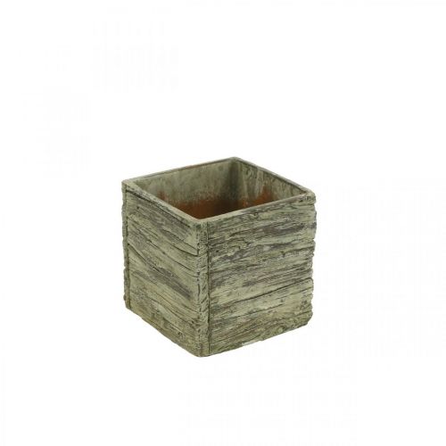 Floristik24 Pot de fleur carré 12x12cm cube béton aspect bois