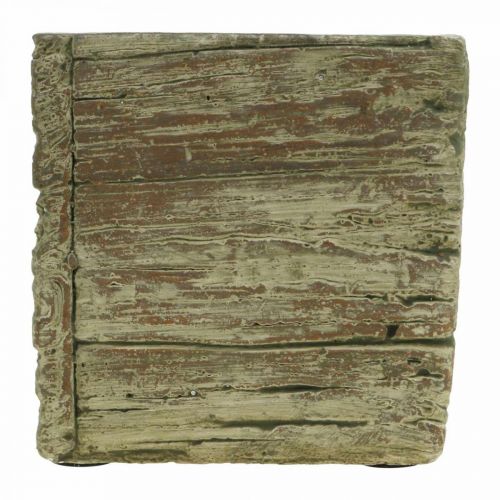 Floristik24 Pot de fleur carré 12x12cm cube béton aspect bois