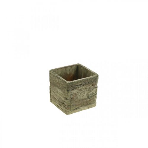 Floristik24 Cache-pot carré 9.5x9.5cm cache-pot béton aspect bois