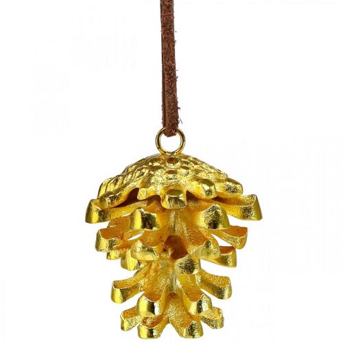 Pomme de pin décoration cônes à suspendre Doré H6cm