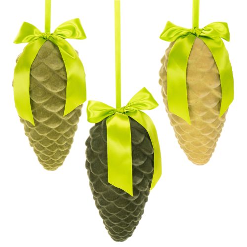 Zapfen décoratifs artificiels avec ruban et nœud 23 cm vert 3 pièces