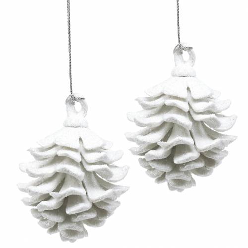 Floristik24 Cônes de décoration de sapin de Noël paillettes blanches 9cm 6pcs