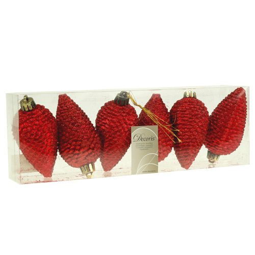 Floristik24 Cônes de décoration de sapin rouge 9cm 6pcs