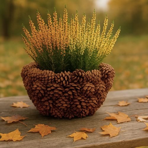 Article Panier à plantes en cônes pommes de pin naturel Ø33cm H17cm