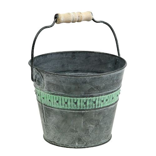 Floristik24 Seau en zinc avec décor vert Ø 15 cm H. 12 cm