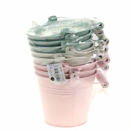 Floristik24 Assortiment de seau en zinc couleurs pastel Ø12cm H10cm 8pcs