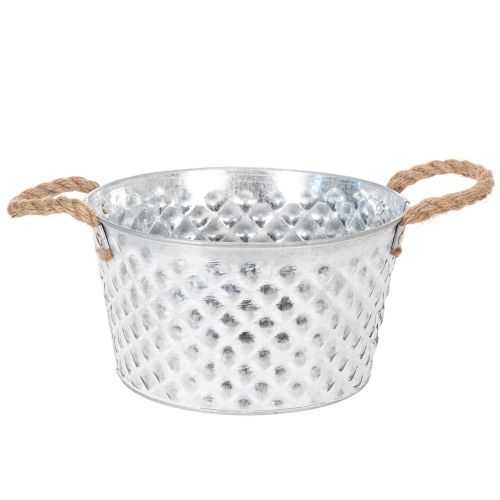 Bol décoratif en zinc, métal avec anse en corde, Ø 22 cm H 12 cm | Floristik24.fr