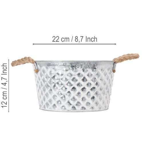 Bol décoratif en zinc, métal avec anse en corde, Ø 22 cm H 12 cm | Floristik24.fr