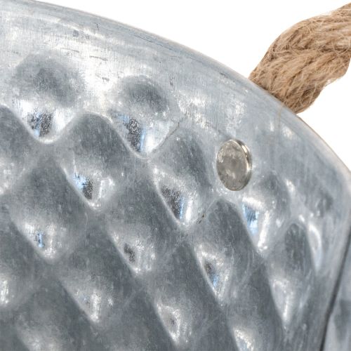 Bol décoratif en zinc, métal avec anse en corde, Ø 22 cm H 12 cm | Floristik24.fr