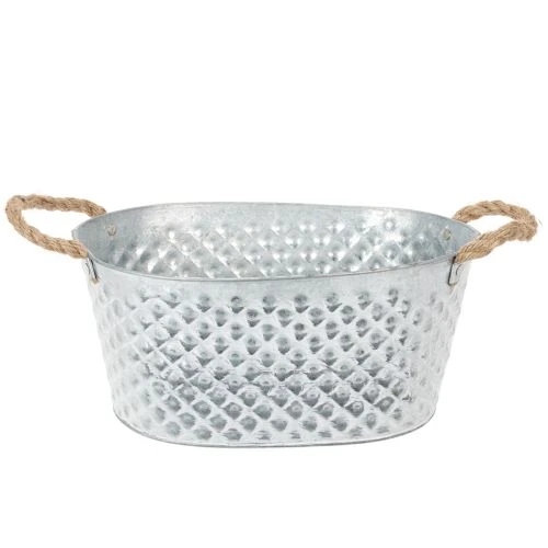 Zinc ovale décoratif avec motifs et poignées en corde 31x20x15cm acheter | Floristik24.fr