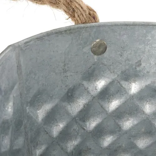 Zinc ovale décoratif avec motifs et poignées en corde 31x20x15cm | Floristik24.fr