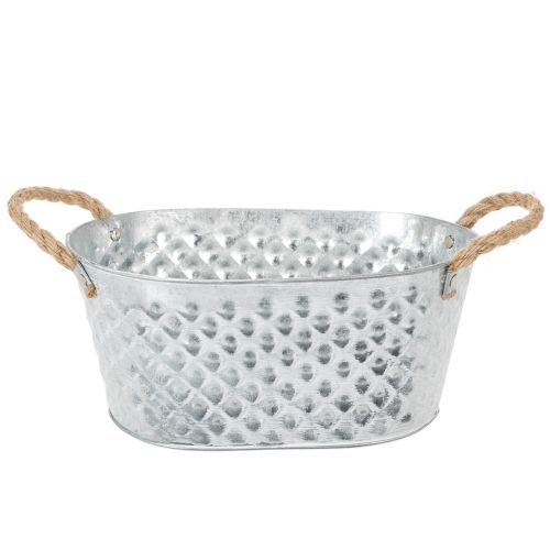 Bol ovale en zinc avec anses en corde, 27 cm x 17,5 cm, H 12 cm acheter | Floristik24.fr