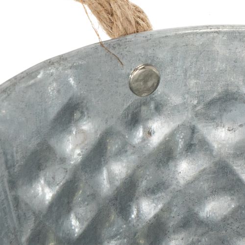 Bol ovale en zinc avec anses en corde, 27 cm x 17,5 cm, H 12 cm | Floristik24.fr