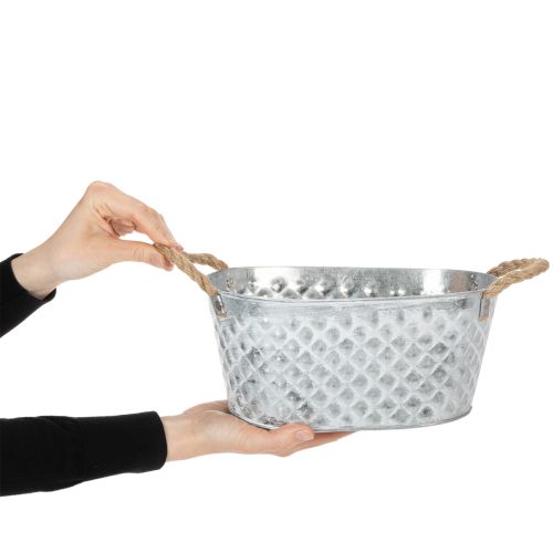 Bol ovale en zinc avec anses en corde, 27 cm x 17,5 cm, H 12 cm | Floristik24.fr
