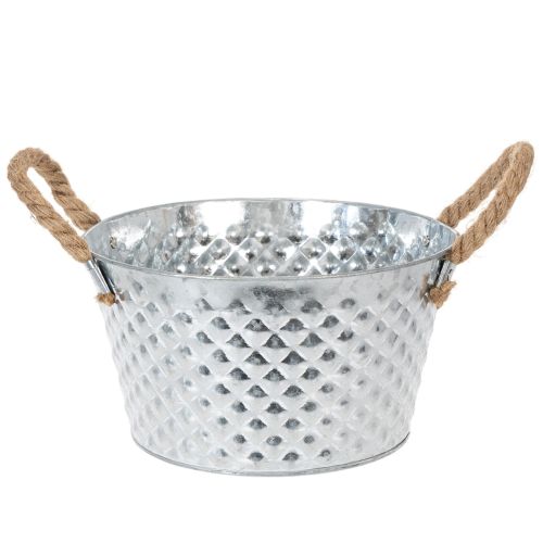 Coupe en métal zinc ronde avec poignées en corde Ø25cm H14cm acheter | Floristik24.fr