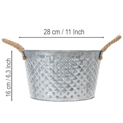 Bol rond en zinc avec anses en corde Ø28cm H16cm | Floristik24.fr