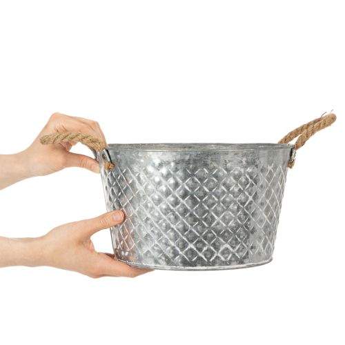 Bol rond en zinc avec anses en corde Ø28cm H16cm | Floristik24.fr