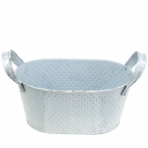 Bol en zinc ovale gris clair lavé 27x18cm H12cm | Floristik24.fr
