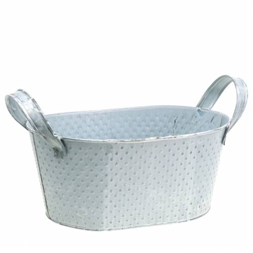 Bol en zinc ovale gris clair lavé 27x18cm H12cm | Floristik24.fr