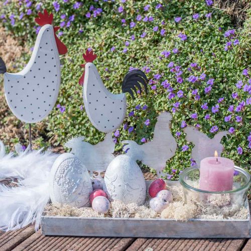 Floristik24 Plateau en zinc avec poules 30x12cm H15,5cm