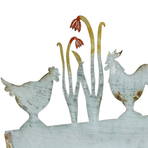 Floristik24 Plateau zinc printemps prairie et coq 30cm