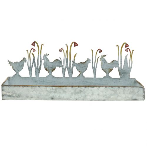 Floristik24 Plateau zinc printemps prairie et coq 30cm