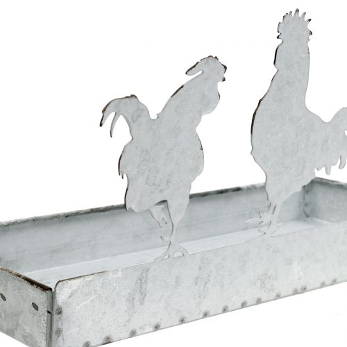 Plateau en zinc avec poules 30 x 12 cm H. 15,5 cm