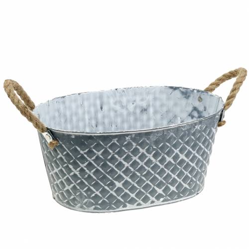 Floristik24 Bol en zinc diamant avec anses en corde ovale 32cm H15cm