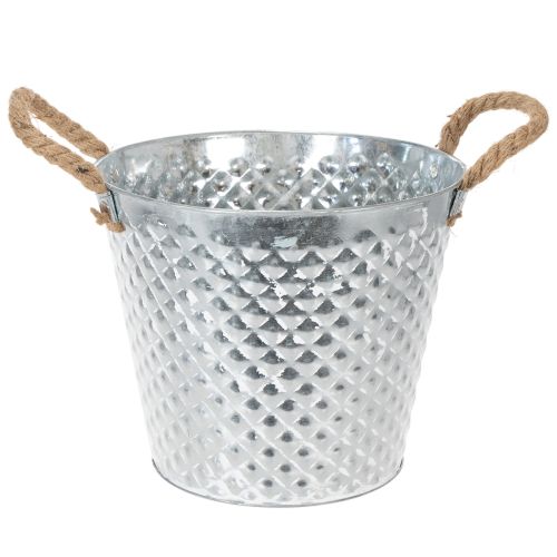 Pot en zinc motif losanges avec poignées en corde Ø24,5cm H21cm acheter | Floristik24.fr
